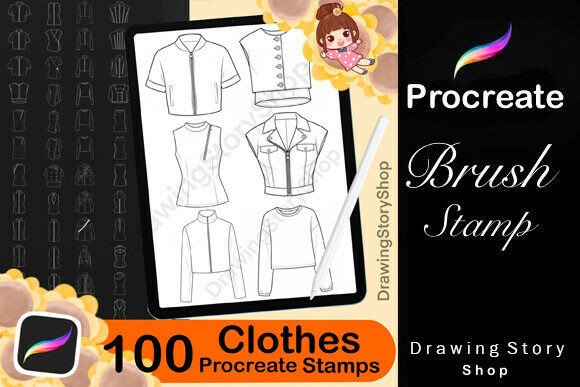 Download 100 Procreate Clothing Stamps Brushes - Thin Collection
